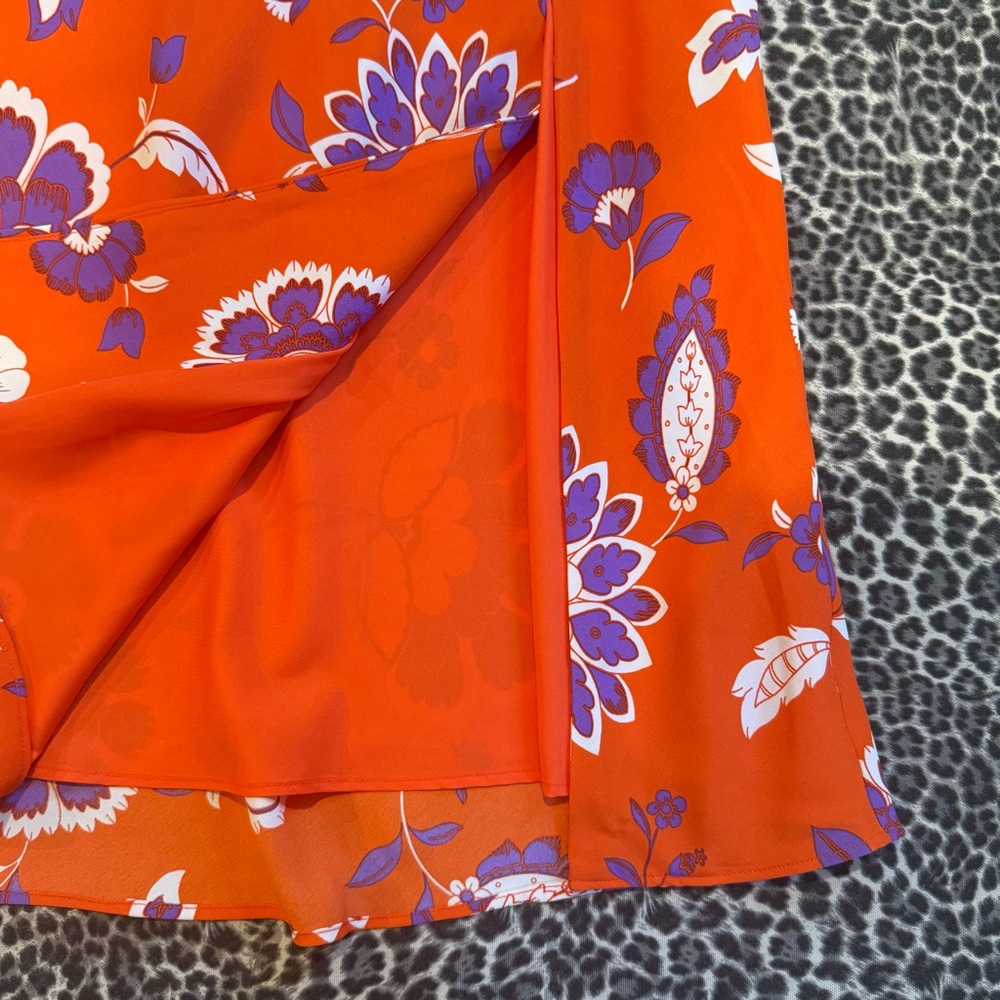 Ann Taylor Floral Button Slit Midi Slip Skirt Orange XS NWT - Picture 7 of 10